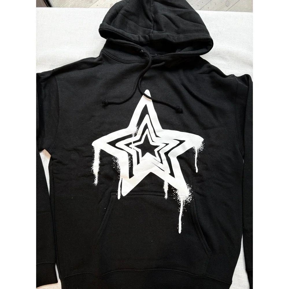Gothic‎ Star Hoodie RSQ Black Dripping Star Graphic Pullover Sweatshirt Medium